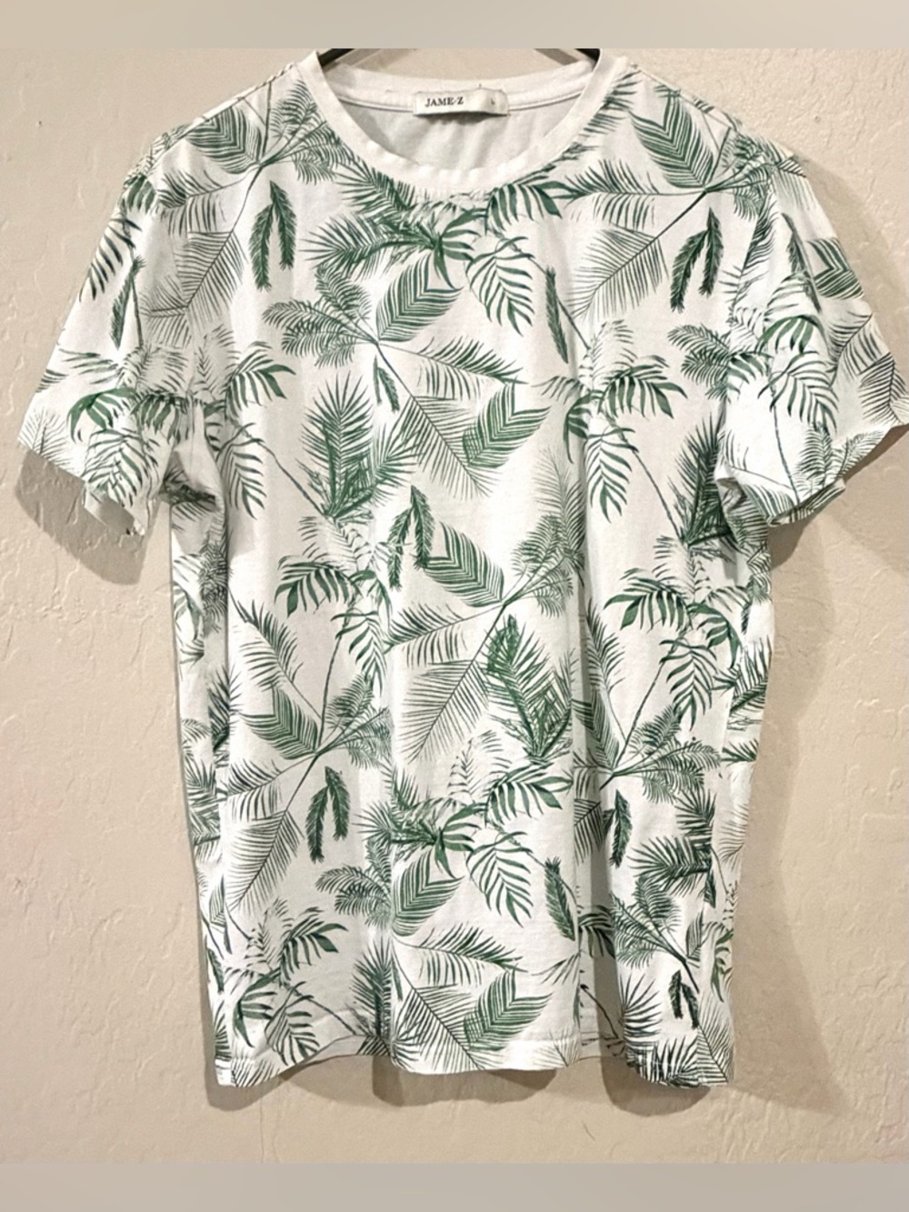 JAME Z Tropical Palm Leaf T Shirt White Green Summer Tee Men’s Large